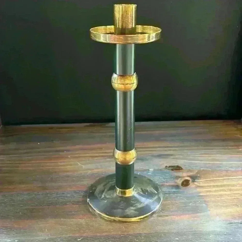 Candlestick/Candle Stick Brass With Hunter Green Accents Vintage 1965..Ambrosia